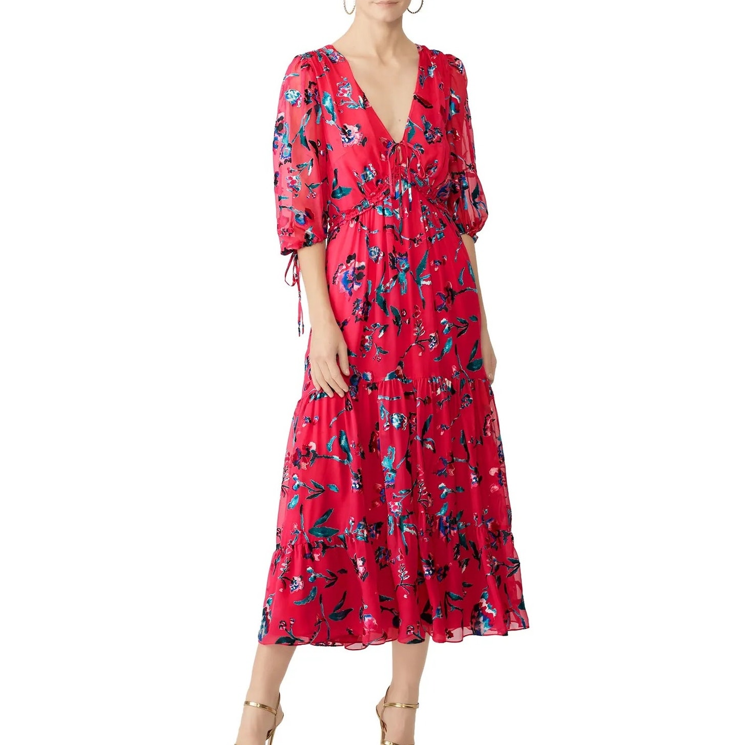 Tanya Taylor Nwt Dulce Dress Pink Floral Printed Burnout Tiered Midi Maxi $645